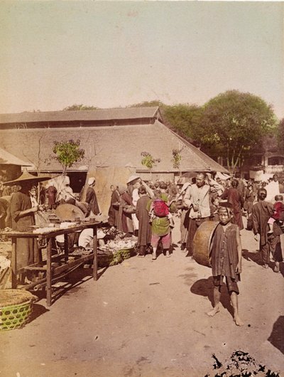 A Market in Tonkin, ca. 1899-1900 (farget bilde) av Chinese School