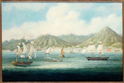 En utsikt over Victoria, Hong Kong med britiske skip og andre fartøyer, ca. 1850 av Chinese School
