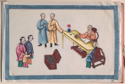 Album, sent på 1800-tallet (album med tolv blader; blekk og farge på margpapir, innbundet i rød damask) av Chinese School