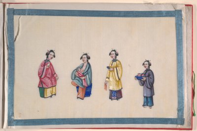 Album, sent på 1800-tallet (album med tolv blader; blekk og farge på margpapir, innbundet i rød damask) av Chinese School