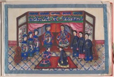 Album, sent på 1800-tallet (album med tolv blader; blekk og farge på margpapir, innbundet i rød damask) av Chinese School