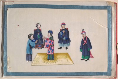 Album, sent på 1800-tallet (album med tolv blader; blekk og farge på margpapir, innbundet i rød damask) av Chinese School