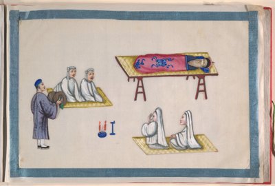 Album, sent på 1800-tallet (album med tolv blader; blekk og farge på margpapir, innbundet i rød damask) av Chinese School