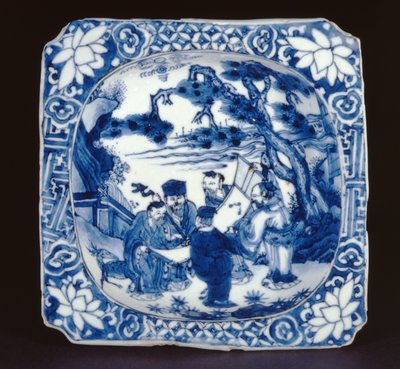 Blått og hvitt kosometsuke firkantet fat malt med Shoulao og andre udødelige, Tianqi, 1621-27 (porselen) av Chinese School