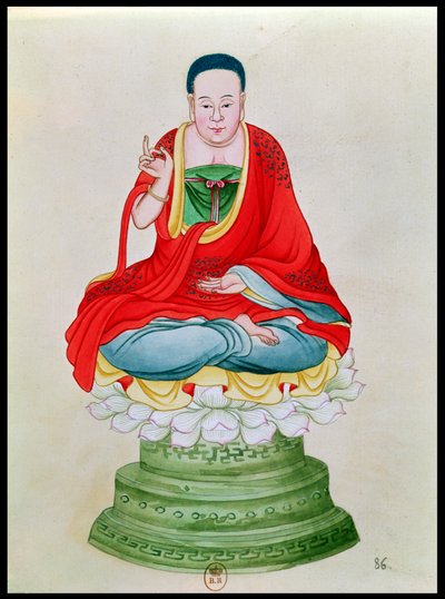 Buddha sitter på en lotusblomst (wc på papir) av Chinese School