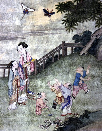 Barn som leker drage, midten av 1800-tallet (trykk) av Chinese School