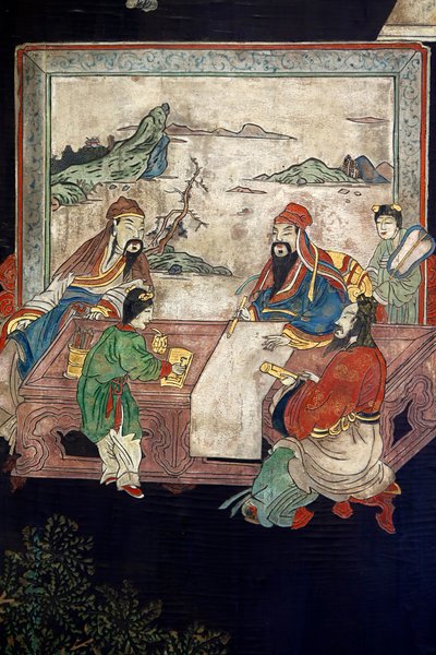 Coromandel lakk trepaneler fra Kina, detalj, ca.1730 av Chinese School
