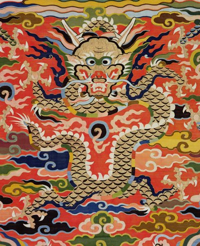 Detalj fra stoff som viser en Kossu med fem drager, Wanli-perioden, 1573-1619 (silke) (se 206710) av Chinese School