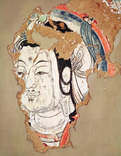 Buddhas hode med en glorie, fra Kao-chang, Xinjiang, kinesisk Turkestan, 8.-9. århundre av Chinese School