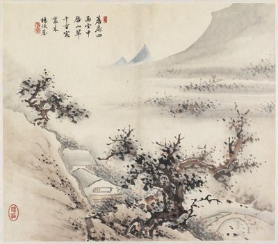 Landskap (blekk og farger på papir) av Chinese School