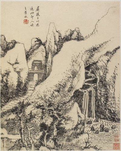 Landskap (blekk på papir) av Chinese School