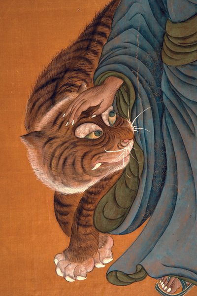Lohan med tiger, slutten av 1700- til begynnelsen av 1800-tallet (farge på silke) av Chinese School