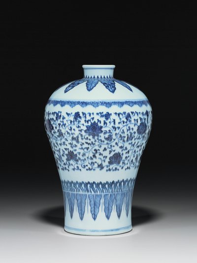 Vase i Ming-stil, Meiping, malt i 1400-tallsstil av Chinese School