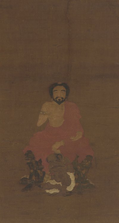 Sakyamuni sitter på tre demonlignende skapninger, muligens Yuan-tidlige Ming-dynastiet, 1300-1400-tallet av Chinese School