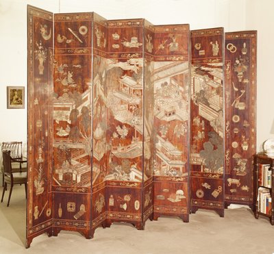 Ti-fold Coromandel `Tete de Negre-skjerm, kinesisk, sent på 1600-tallet av Chinese School