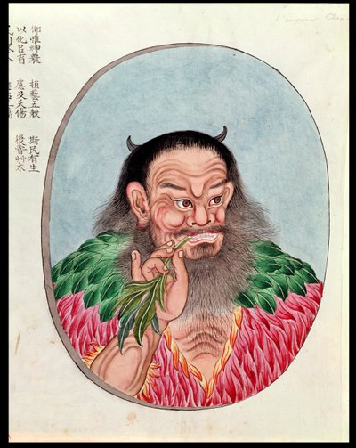 Den legendariske keiseren Shen-Nung, illustrasjon fra en Pen Tsao, 1700-1800-tallet av Chinese School