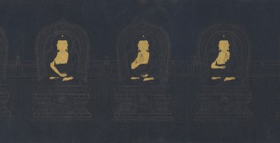 De syv buddhaene fra fortiden, muligens Ming-dynastiet (gull og hvitt pigment på mørkeblått papir) av Chinese School