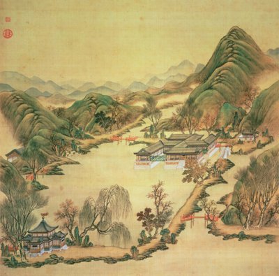 Utsikt over sommerpalasset, Peking (farge på silke) av Chinese School