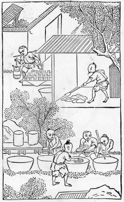 Vasking av leiren, fra en serie illustrasjoner av produksjon av Kina (se 384116 og 384117 for hele serien) av Chinese School