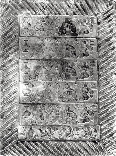Stemplet begravelsesmurstein, Han-dynastiet (206 f.Kr.-220 e.Kr.) (terrakotta) av Chinese School Chinese School