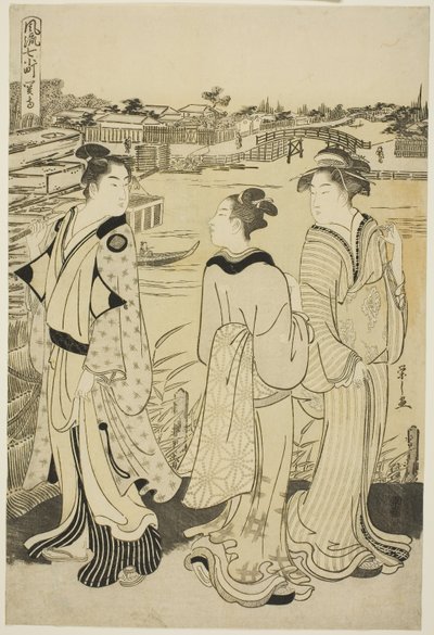 Ono no Komachi at Seki Temple, fra serien The Fashionable Seven Komachi (Furyu nana Komachi), ca. 1788 (farget treblokktrykk; oban) av Chobunsai Eishi