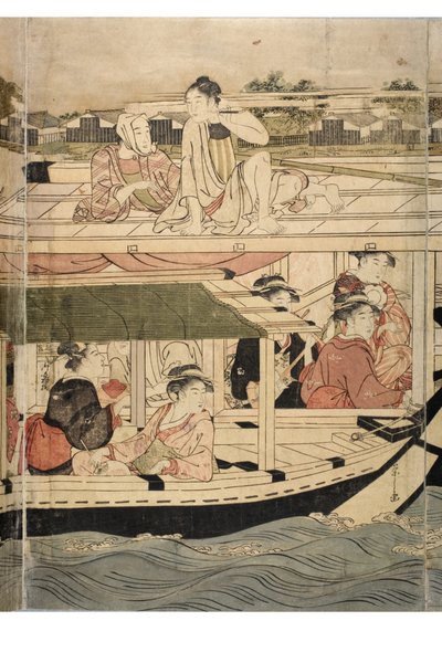 En del av en horisontal pentatykk av Sumida River-scenen av Chobunsai Eishi