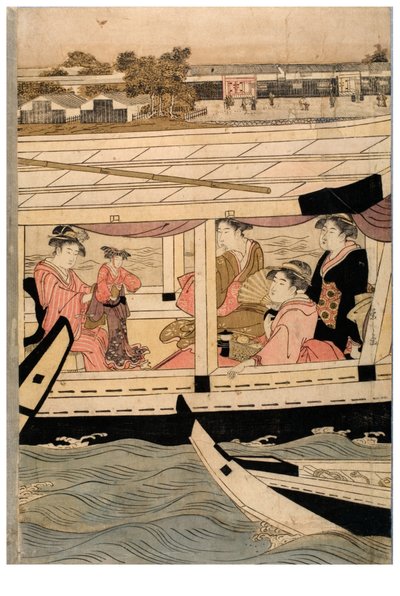 En del av en horisontal pentatykk av Sumida River-scenen av Chobunsai Eishi