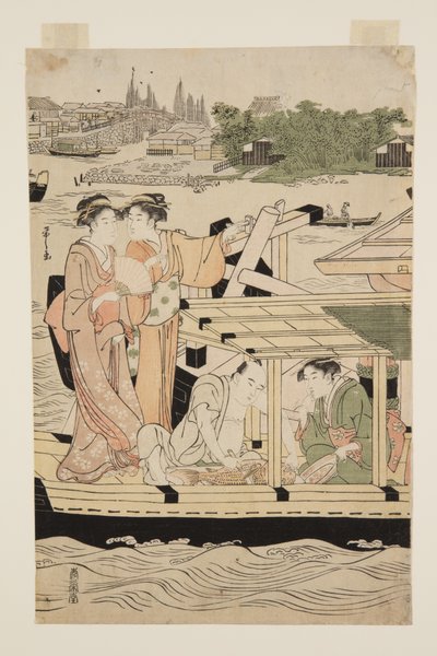 Lystbåter på Sumida-elven under Shin-?hashi-broen (farget treblokktrykk) av Chobunsai Eishi