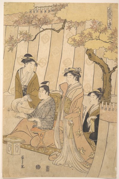 Prins Genji og tre unge kvinner av Chobunsai Eishi