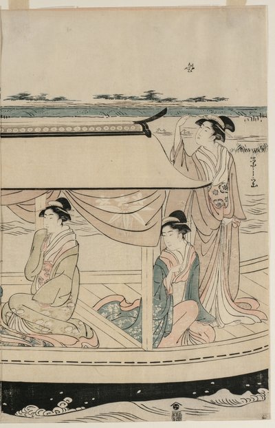 Kvinner i en fritidsbåt på Sumida-elven av Chobunsai Eishi
