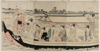Kvinner i en lystbåt på Sumida-elven, tidlig på 1790-tallet. av Chobunsai Eishi