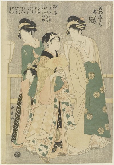 Tre kurtisaner fra Wakafune-ya House: Shiratsuyu, Isono og Isoji, ca. 1794 av Choki Eishusai
