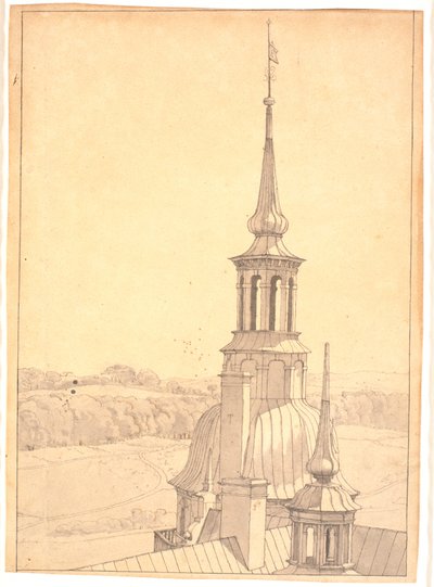 Et av de små tårnene på Frederiksborg slott av Christen Købke