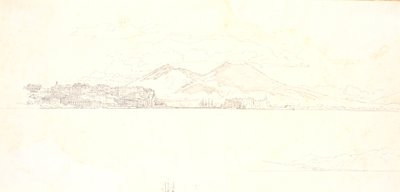 En del av Napolibukten fra Villa Reale. Vesuv i bakgrunnen av Christen Købke