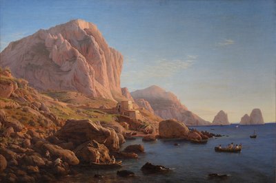 En steinete kyst, Capri. Etter soloppgang av Christen Købke