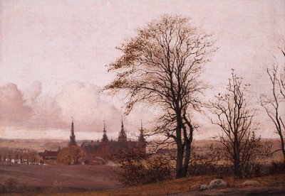 Høstlandskap. Frederiksborg slott i mellomdistanse av Christen Købke