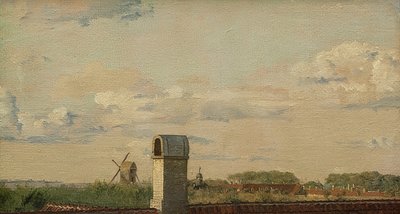 Utsikt fra et vindu i Toldbodvej til Københavns slott. Rundt 1833 av Christen Schjellerup Købke