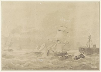 Turbulent hav med seilskuter av Christiaan Cornelis Kannemans