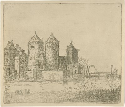 Utsikt over et slott med vollgrav av Christiaan Friedrich Ruppe