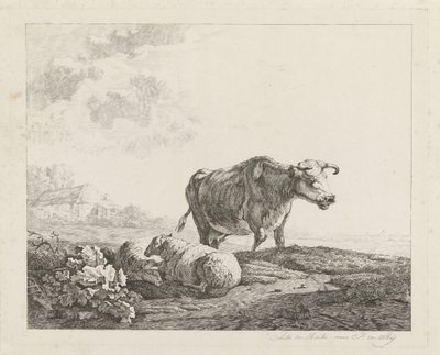 Landskap med ku og to sauer av Christiaan Godfried Schutze van Houten
