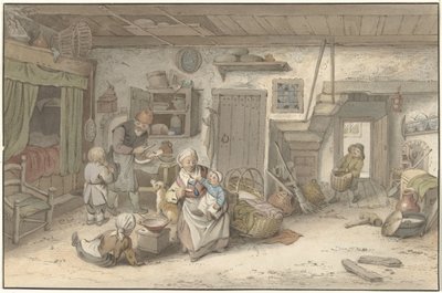 Interiør med bondefamilie av Christiaan Josi