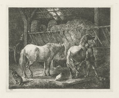 Stallinteriør med to hester av Christiaan Wilhelmus Moorrees