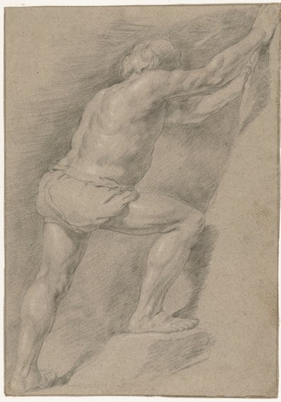 Studie av en naken mann med hevet bein av Christiaen Gillisz. van Couwenberg (attributed to)