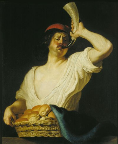 En baker som blåser i hornet, 1650. av Christiaen van Couwenbergh
