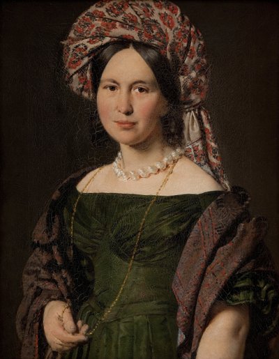 Cathrine Jensen, født Lorenzen, kunstnerens kone med turban, 1842-1843 av Christian Albrecht Jensen