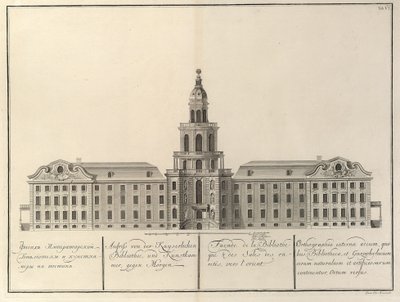Imperial Library and Kunstkammer Fra: Bygningen til Imperial Academy of Sciences, 1741 av Christian Albrecht Wortmann