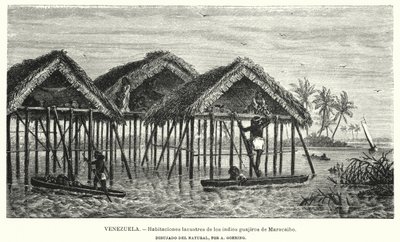 Innsjøboliger til Wayuu (Guajiro) indianerne, Maracaibo, Venezuela (litho) av Christian Anton Goering