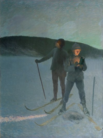 Isfiske med ski, kveld av Christian Eriksen Skredsvig