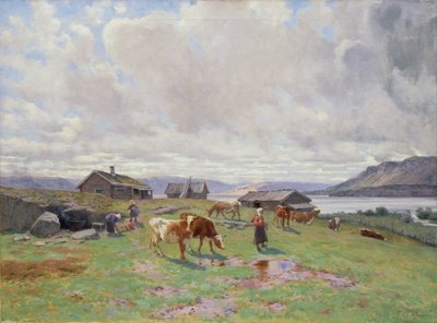 Morgenstemning på Holmvassbu (olje på lerret) av Christian Eriksen Skredsvig