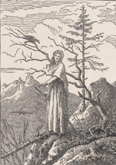 Kvinne med en ravn Kvinnen med ravnen på avgrunnen, trolig 1803. av Christian Friedrich